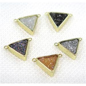 druzy quartz triangle pendant with 2loops, gold plated, mix color, approx 10x10x10mm [GMPDA7809]