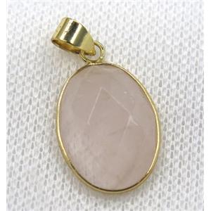 rose quartz pendant, pink, faceted oval, gold plated, approx 15x20mm [GMPDA7837]