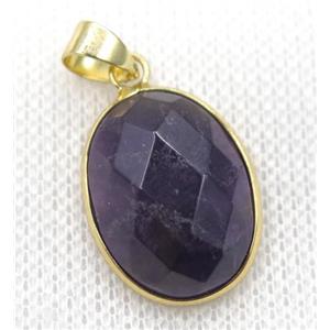 Amethyst pendant, purple, faceted oval, gold plated, approx 15x20mm [GMPDA7840]