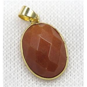 orange sunstone pendant, faceted oval, gold plated, approx 15x20mm [GMPDA7841]