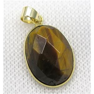 yellow Tiger eye stone pendant, faceted oval, gold plated, approx 15x20mm [GMPDA7844]