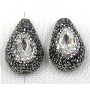 crystal glass bead paved black rhinestone, teardrop, approx 20-30mm [GMPDA7848]