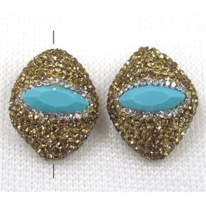blue crystal glass bead paved yellowrhinestone, rhombic, approx 20-25mm [GMPDA7850]