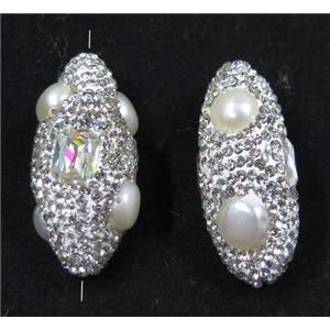 white pearl beads paved white rhinestone, rice, approx 15-33mm [GMPDA7851]