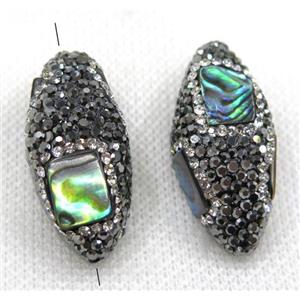 Paua Abalone Shell rice bead paved black rhinestone, approx 15-33mm [GMPDA7853]