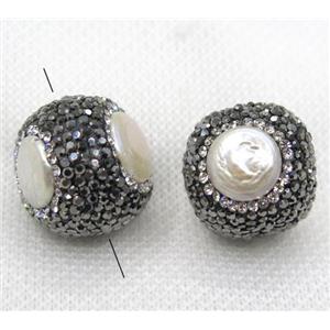 pearl beads paved rhinestone, round, approx 20-23mm [GMPDA7854]