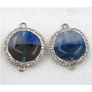 blue agate connector paved rhinestone, flat round, approx 20mm dia [GMPDA7869]