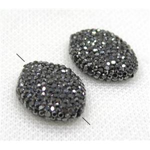resin bead paved black rhinestone, oval, approx 20-25mm [GMPDA7871]