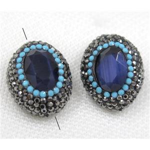 navy blue crystal glass beads paved black rhinestone, oval, approx 20-28mm [GMPDA7901]