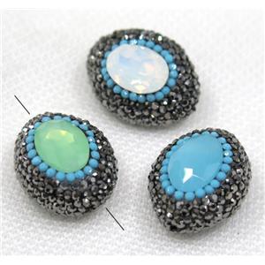 crystal glass bead paved black rhinestone, mix color, oval, approx 20-28mm [GMPDA7907]