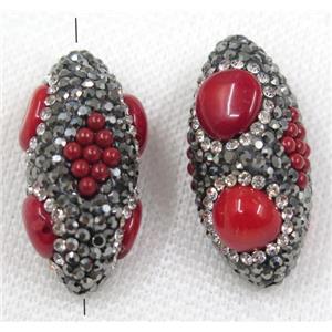 red coral beads paved black rhinestone, Rice, approx 16-35mm [GMPDA7914]