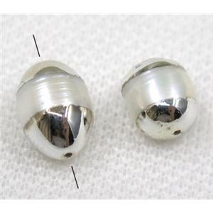 white pearl oval beads, silver plated, approx 8-14mm [GMPDA7916]