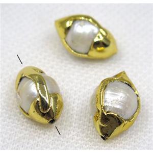 white pearl beads, oval, 24k gold plated, approx 12-20mm [GMPDA7917]