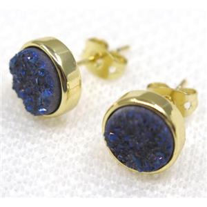 blue druzy quartz earring studs, flat round, approx 8mm dia [GMPDA7929]