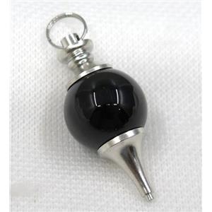 Black Agate Globe pendant, round, approx 20mm dia [GMPDA7948]