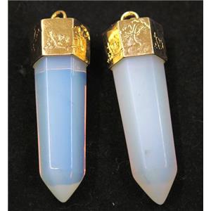 white Opalite bullet pendant, gold plated, approx 15-50mm [GMPDA7956]