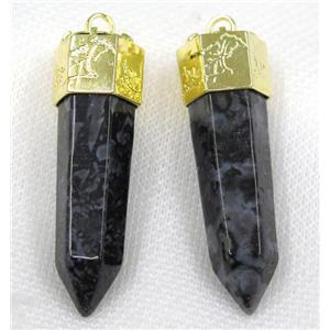 black snowflake jasper bullet pendant, gold plated, approx 15-50mm [GMPDA7957]