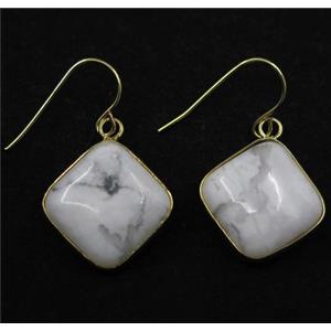 white howlite turquoise earring, square, gold plated, approx 18x18mm [GMPDA7960]