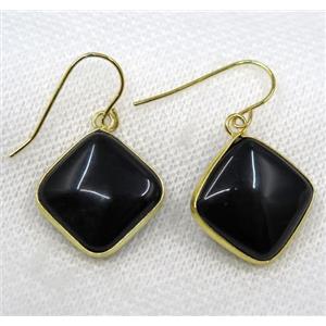 black agate earring, square, gold plated, approx 18x18mm [GMPDA7961]