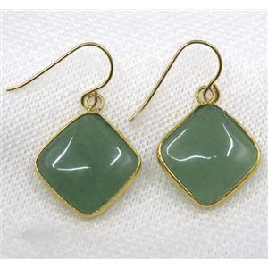 Green Aventurine earring, square, gold plated, approx 18x18mm [GMPDA7962]