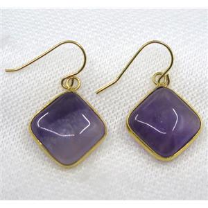 purple Amethyst earring, square, gold plated, approx 18x18mm [GMPDA7963]