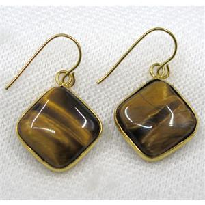 yellow Tiger eye stone earring, square, gold plated, approx 18x18mm [GMPDA7964]