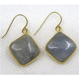 Labradorite earring, square, gold plated, approx 18x18mm [GMPDA7965]