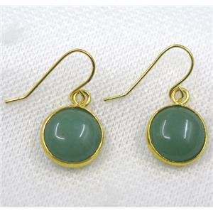 Green Aventurine earring, flat round, gold plated, approx 13mm dia [GMPDA7970]
