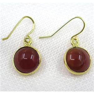 red Agate earring, flat round, gold plated, approx 13mm dia [GMPDA7971]