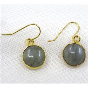 Labradorite earring, flat round, gold plated, approx 13mm dia [GMPDA7972]