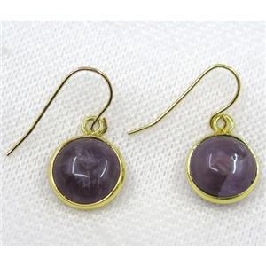 purple Amethyst earring, flat round, gold plated, approx 13mm dia [GMPDA7973]