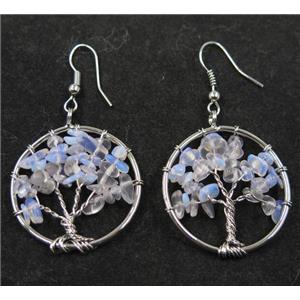 white opalite earring, tree of life, platinum, approx 30mm dia [GMPDA7974]