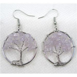 rose quartz earring, tree of life, platinum, approx 30mm dia [GMPDA7975]