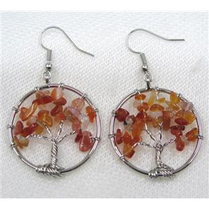 red carnelian agate earring, tree of life, platinum, approx 30mm dia [GMPDA7978]