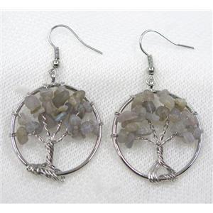 tree of life earring with labradorite bead chip, platinum, approx 30mm dia [GMPDA7984]