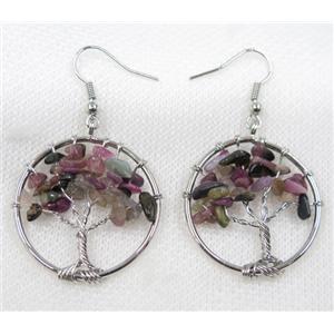 tree of life earring with tourmaline bead chip, platinum, approx 30mm dia [GMPDA7985]