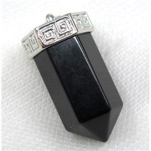 black agate bullet pendant, platinum, approx 15-35mm [GMPDA7988]