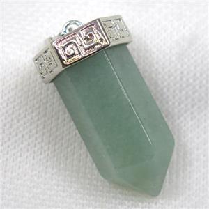 green aventurine bullet pendant, platinum, approx 15-35mm [GMPDA7991]