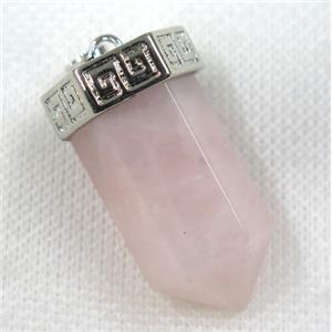 Rose Quartz bullet pendant, pink, platinum, approx 15-35mm [GMPDA7992]