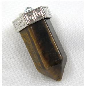 yellow tiger eye stone bullet pendant, platinum, approx 15-35mm [GMPDA7994]