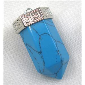 blue Turquoise bullet pendant, platinum, approx 15-35mm [GMPDA7998]