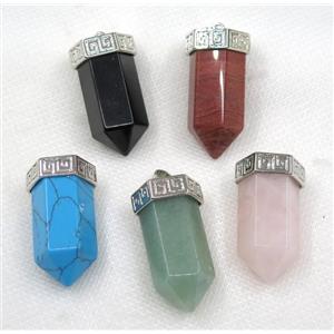 mix gemstone bullet pendant, platinum, approx 15-35mm [GMPDA7999]