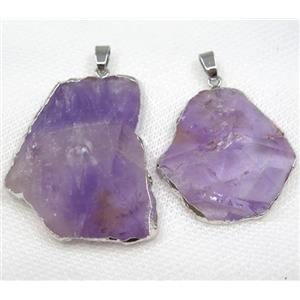 purple Amethyst pendant, freeform, point, silver plated, approx 20-50mm [GMPDA8001]