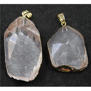 Clear Quartz pendant, freeform, point, gold plated, approx 20-50mm [GMPDA8002]