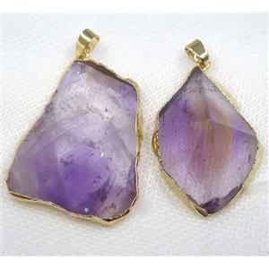 purple Amethyst pendant, freeform, point, gold plated, approx 20-50mm [GMPDA8003]