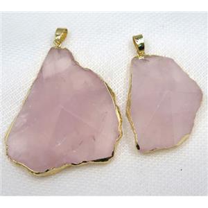 Rose Quartz pendant, freeform, point, gold plated, approx 20-50mm [GMPDA8004]