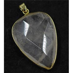 Clear Quartz pendant, faceted teardrop, gold plated, approx 25-35mm [GMPDA8006]