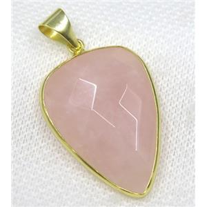 Rose Quartz pendant, pink, faceted teardrop, gold plated, approx 25-35mm [GMPDA8007]