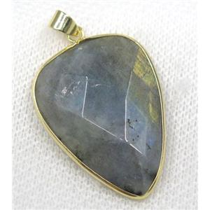 Labradorite pendant, faceted teardrop, gold plated, approx 25-35mm [GMPDA8009]