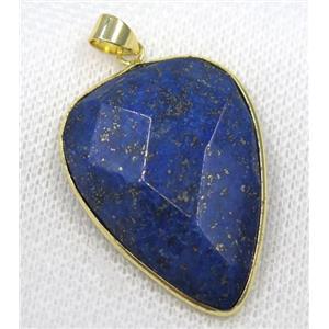 blue Lapis Lazuli pendant, faceted teardrop, gold plated, approx 25-35mm [GMPDA8010]